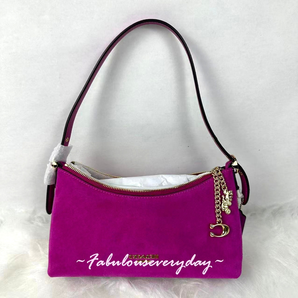 Coach Emeilia Shoulder Bag In Suede Leather/Gold/Magenta CGV47 New for 2026